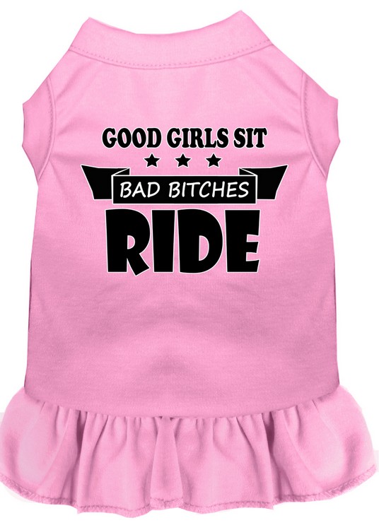 Bitches Ride Screen Print Dog Dress Light Pink Sm